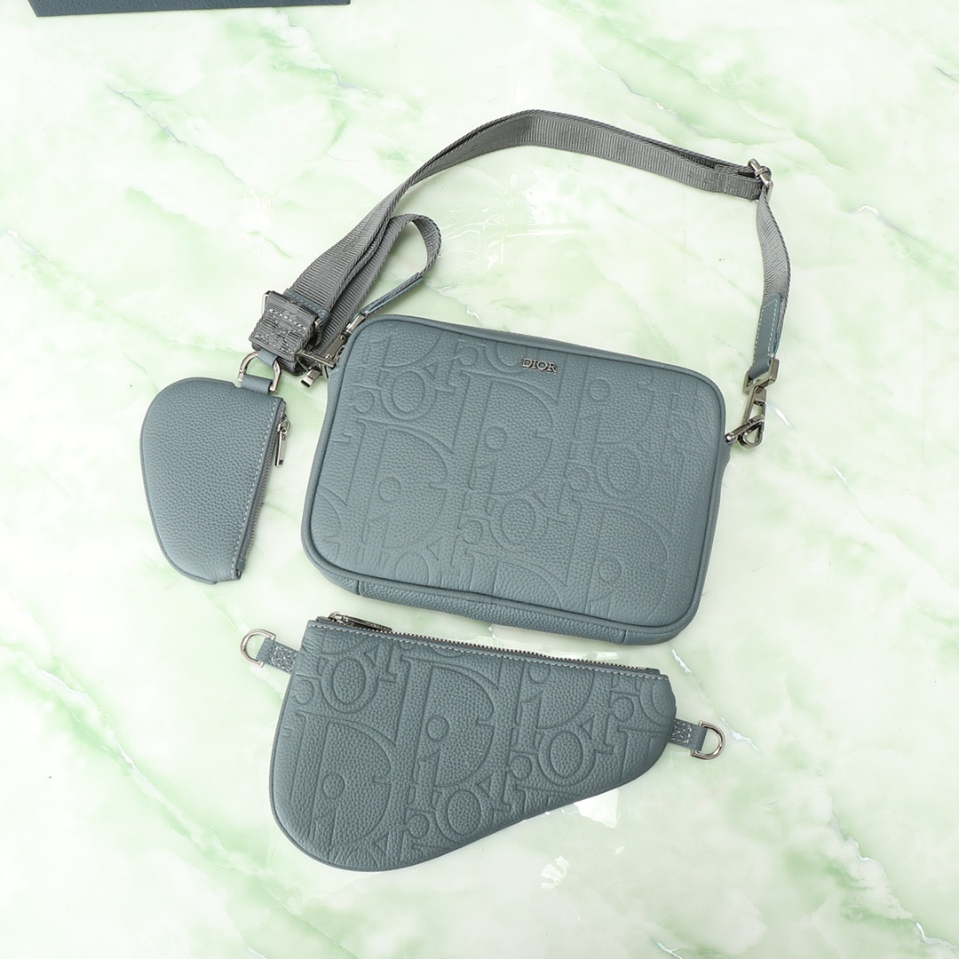 D*or saddle triple pouch deep gray D*or gravity leather and deep gray grained calfskin 23x16x4cm