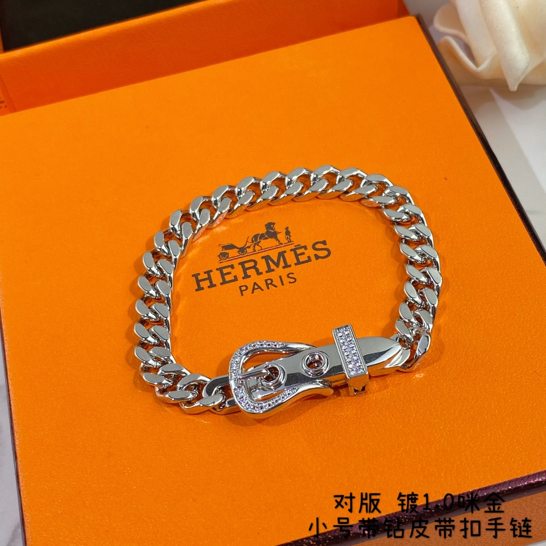 hermès small Di*m*nd-encrusted belt bracelet