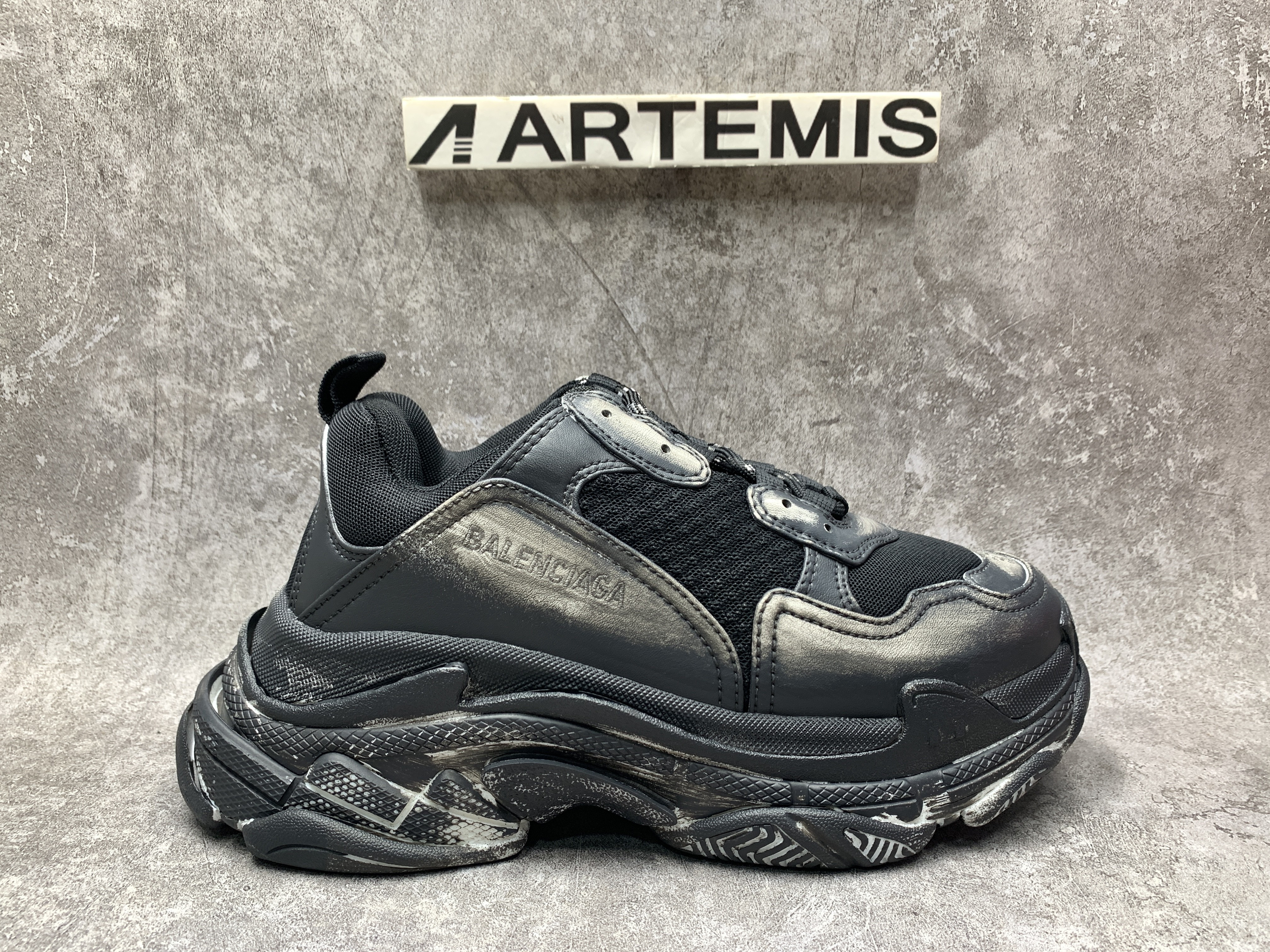 Balenciga Black Faded Triple S Sneakers