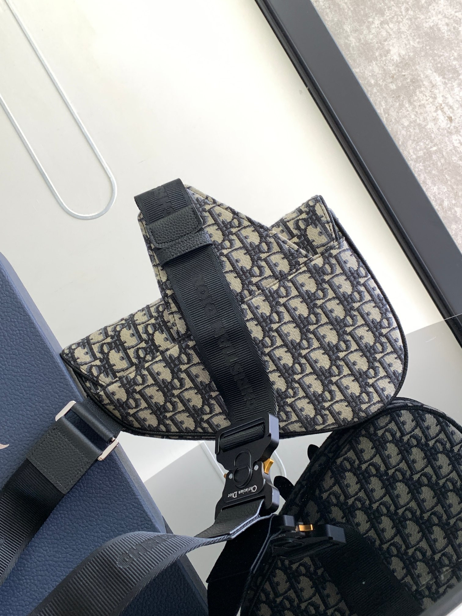 D*or saddle bag beige and black D*or oblique jacquard 26 x 19 x 4.5 cm