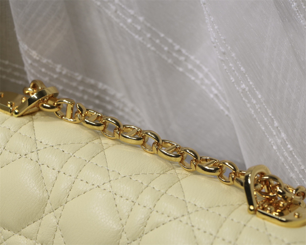 small d*or caro bag light yellow S*pple cannage calfskin 20 x 12 x 7 cm