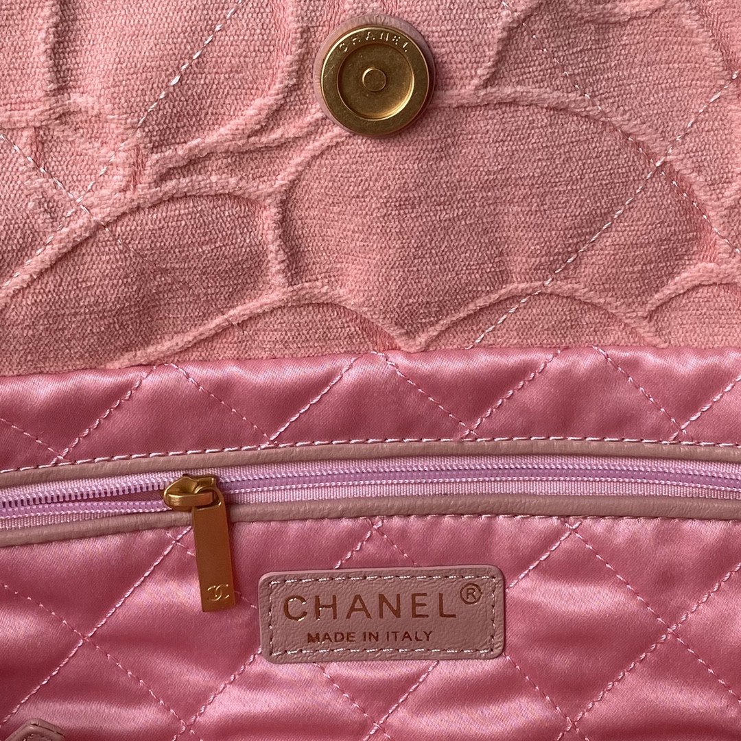Ch*el 22 small handbag velvet pink 13.7×14.4×2.7 in