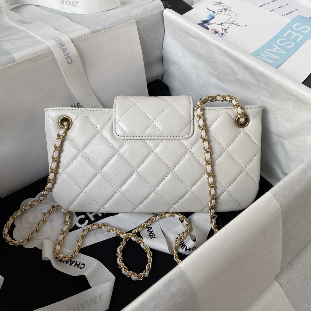Ch*el baguette bag white 4.5 × 9.4 × 1.8 in