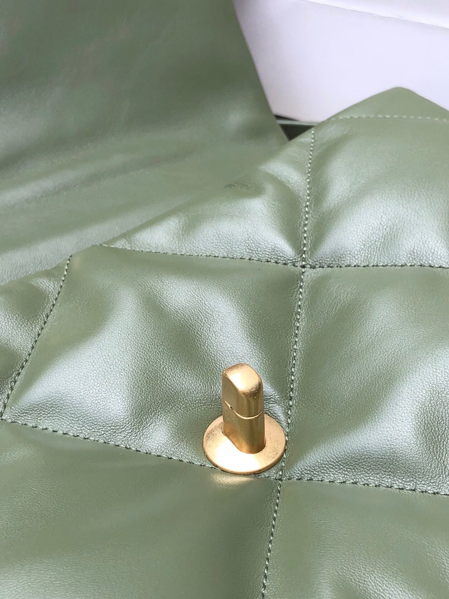 Ch*el 19 large handbag shiny leather, gold-tone, silver-tone & ruthenium-finish metal dark green 7.8 × 11.7 × 3.9 in