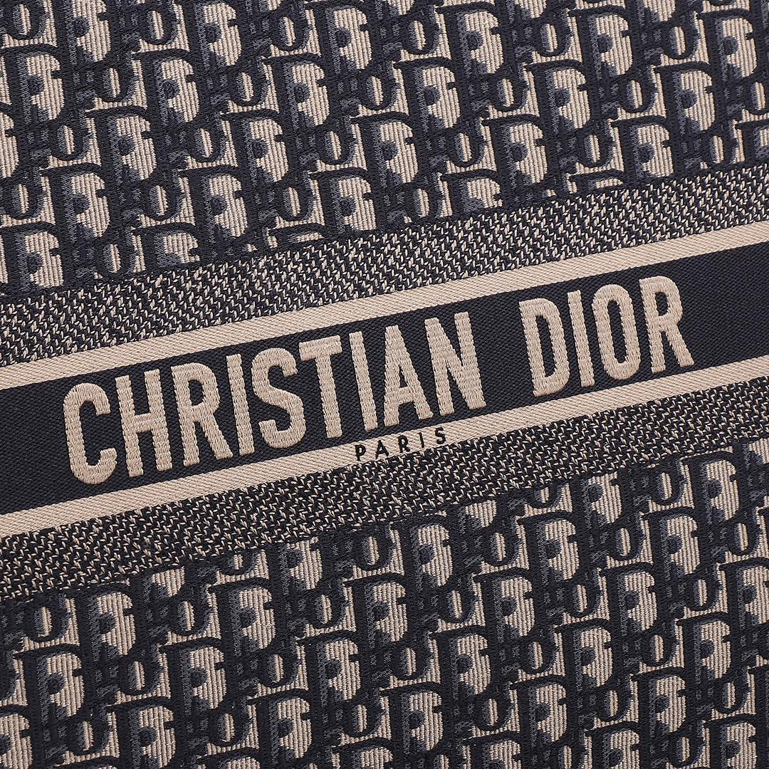 large D*or book tote  ecru and blue D*or oblique embroidery 16.5 x 14 x 7.5 inches