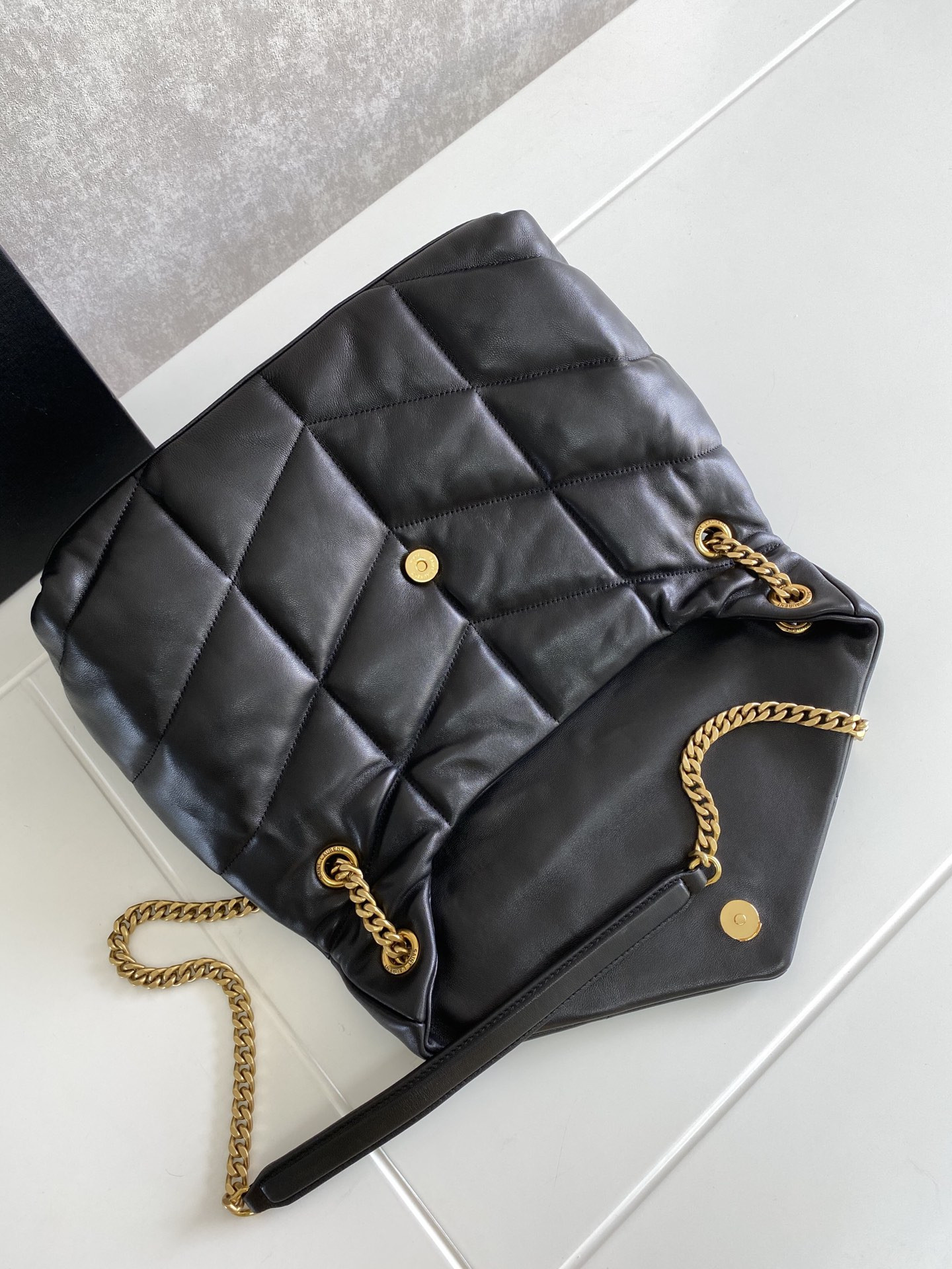 Y*L puffer medium in nappa leather black 13.7 x 9 x 5.3 inches