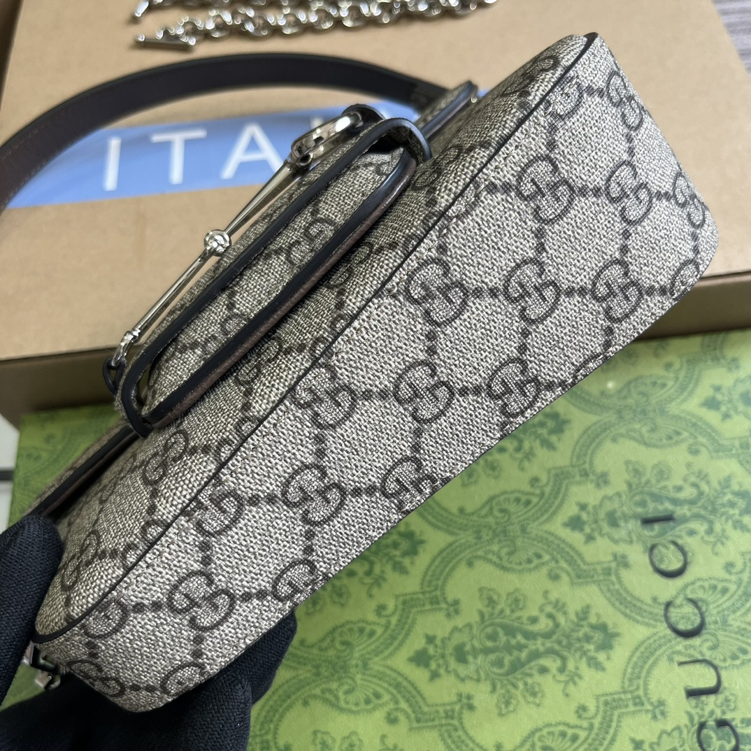 G*u*i horsebit 1955 mini shoulder bag beige and ebony 7.7"w x 5-3.1"h x 2.4-1.2"d