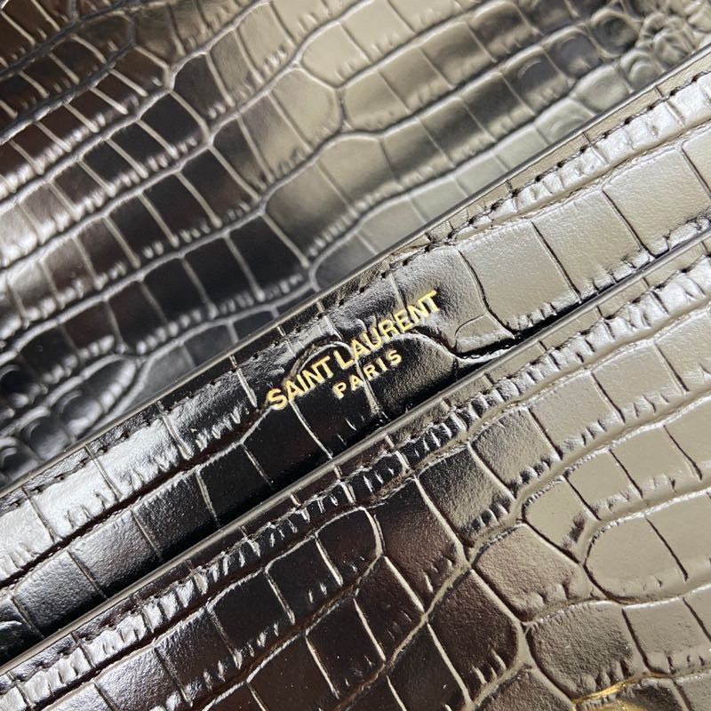 Y*L sunset medium in crocodile-embossed leather black 8 x 6.2 x 2.5 inches