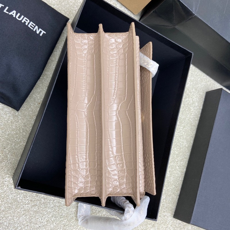 Y*L sunset medium in crocodile-embossed leather dark beige 8 x 6.2 x 2.5 inches