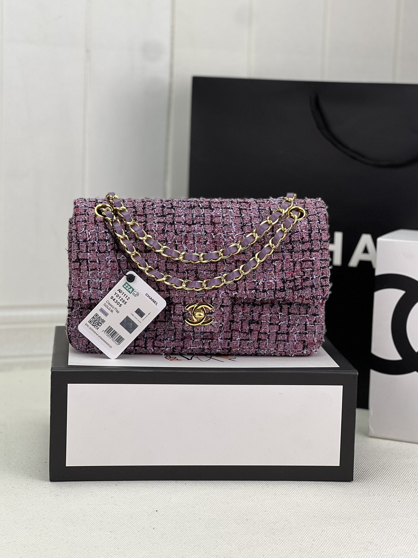 Ch*el classic 11.12 handbag tweed & gold-tone metal 6 × 9.9 × 2.5 in