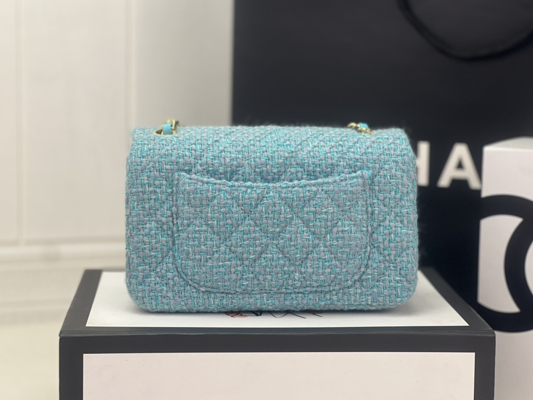 Ch*el mini classic 11.12 handbag tweed & gold-tone metal 4.7 × 7.8 × 2.3 in